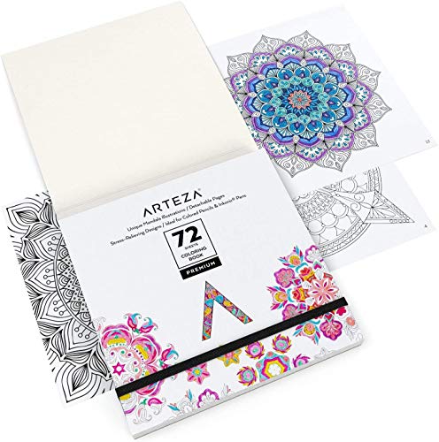 Arteza Kit de Colorear Mandalas, libro de colorear para adultos, 72 lápices de colores suaves a base de cera con un libro de mandalas para colorear y 72 diseños diferentes, para relax y antiestrés