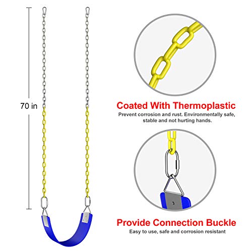 Asiento de columpio resistente con cadena de plástico de 70 pulgadas recubierto para niños, juego de columpio de accesorios al aire libre, soporte de 600 libras