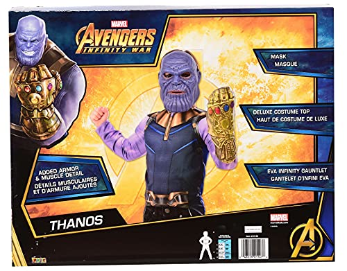 Avengers - Disfraz de Thanos Infinity War para niños, pecho musculoso, guantelete y máscara, talla única (Rubies 34188)