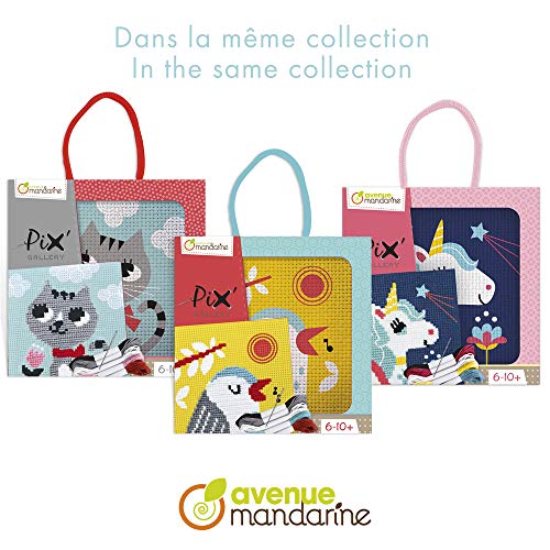 Avenue Mandarine- UNE boite Pix Gallery comprenant 1 Tableau Point de Croix 14x14 cm, fils et Aiguille, Licorne Mercería, Color Unicornio. (Clairefontaine KC112C)