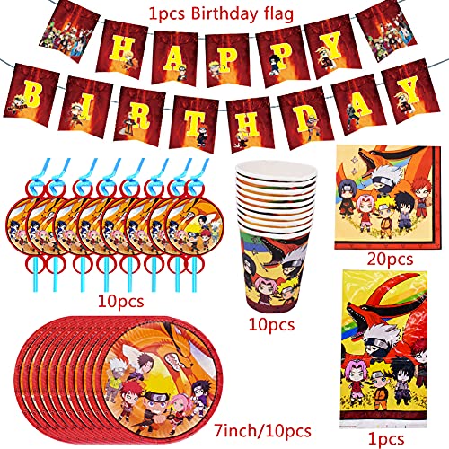 Babioms 52Pcs Vajilla de Fiesta Temática, Plato, Servilleta de Papel, Taza, Mantel, Pajas, Bandera para Letras, Cumpleaños Vajilla - 10 personas