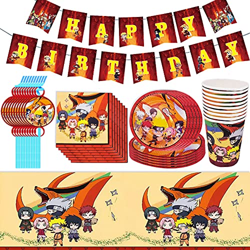 Babioms 52Pcs Vajilla de Fiesta Temática, Plato, Servilleta de Papel, Taza, Mantel, Pajas, Bandera para Letras, Cumpleaños Vajilla - 10 personas