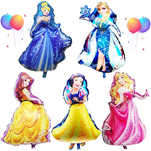 Babioms 5PCS Princesa Globo, Cenicienta, Campana, Blancanieves , Bella Durmiente &Reina de las Nieves, Globos Cumpleaños Decoracion de Princesa