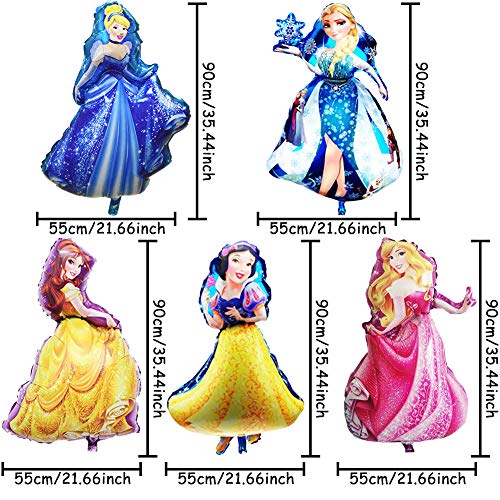 Babioms 5PCS Princesa Globo, Cenicienta, Campana ,Blancanieves ,Bella Durmiente &Reina de las Nieves, Super Globo