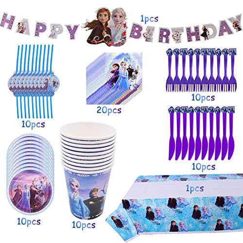 Babioms 72Pcs Cumpleaños Vajilla, Plato, Servilleta de Papel, Cuchillo, Tenedor, Taza, Mantel, Pajas, Bandera para Letras, Vajilla de Fiesta - Puede Acomodar a 10 Personas