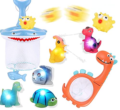 Baby Bath Toys Set Light Up Squirt Animales de juguete con neta de pesca Juguetes de bañera flotante para niños Style3, Baño de animales Juguete