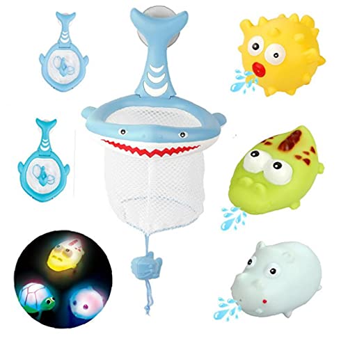 Baby Bath Toys Set Light Up Squirt Animales de juguete con neta de pesca Juguetes de bañera flotante para niños Style3, Baño de animales Juguete