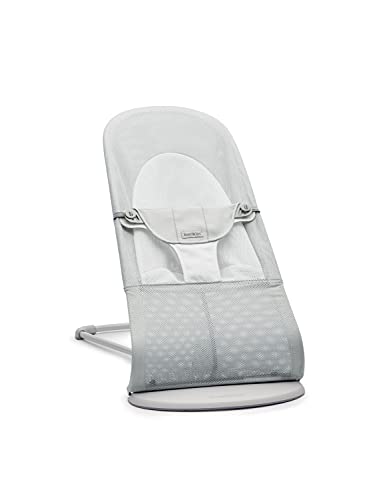 BabyBjörn Hamaca Balance Soft, Bastidor Gris Claro, Malla, Plata/Blanco, 005129