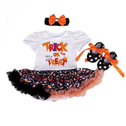 BabyPreg Mi Primer Traje de Halloween para niña Infantil Disfraz de Acción de Gracias Conjunto de Vestido de Calabaza para bebé (3-6 Meses, Blanco)