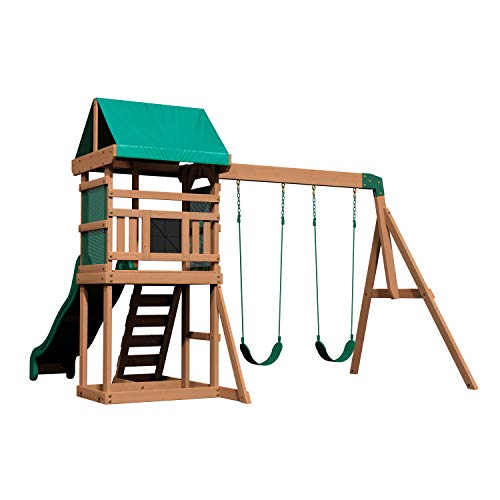 Backyard Discovery Parque Infantil Buckley Hill | Zona Infantil para ninos de Madera con Columpio, Tobogan y Escalera | Area de Juegos para Jardin