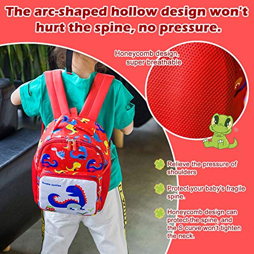 BAIGIO Mochila Infantil Kindergarten,Pequeñas Mochilas Bolsas Escolares Animales para Niñas Primaria Linda Mochila Dinosaurio 3D Guarderia Preescolar para 2-7 Años (Rojo-2)