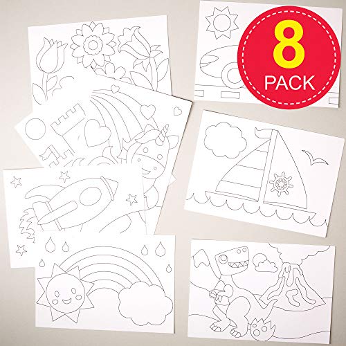 Baker Ross- Dibujos para Decorar con Arena y Purpurina (Pack de 8) -Manualidades Infantiles, blanco