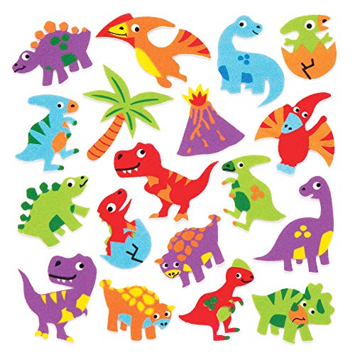 Baker Ross- Pegatinas de espuma con forma de dinosaurios (Pack de 120) - Pegatinas de espuma con temática de dinosaurios en divertidas formas para decorar libros de recortes