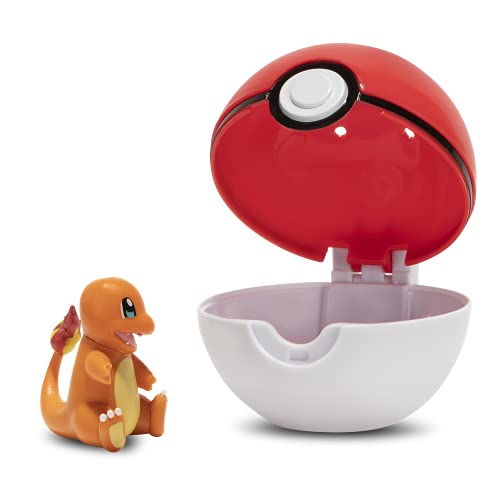 BANDAI Ball Clip 'N' Go – 1 Bola de Poké + 1 Figura de 5 cm de salamanche (Charmander) – Accesorio para disfrazarse de Entrenador Pokémon (JW0145)