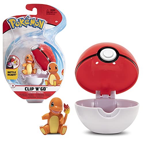 BANDAI Ball Clip 'N' Go – 1 Bola de Poké + 1 Figura de 5 cm de salamanche (Charmander) – Accesorio para disfrazarse de Entrenador Pokémon (JW0145)