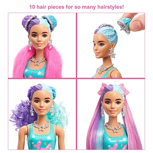 Barbie Color Reveal Peinados Globos, muñeca sorpresa de juguete con accesorios para el pelo y mascota (Mattel HBG41)