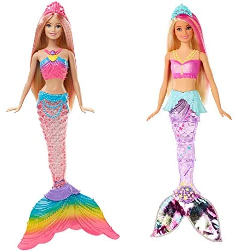 Barbie Dreamtopia, muñeca Sirena Luces de Arcoíris, Regalo para niñas y niños 3-9 años (DHC40) + Dreamtopia, Sirena Rubia Nada y Brilla con Accesorios