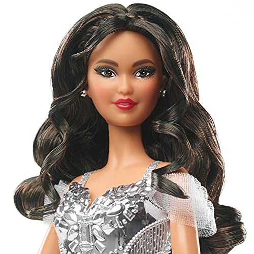 Barbie Signature Fiesta Muñeca de colección de juguete con ondas morenas y vestido de gala (Mattel GXL23)