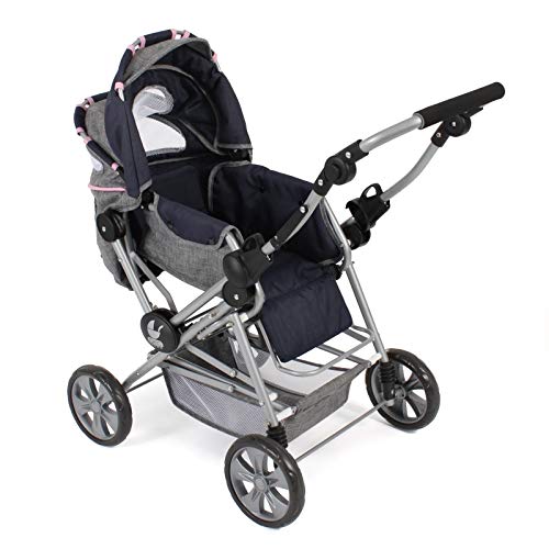 Bayer Chic 2000-Cochecito de muñecas Roadstar para niños Grandes, Transporte extraíble y Bolsa de pañales, Color Gris y Azul Marino. (562 26)