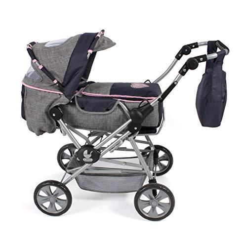 Bayer Chic 2000-Cochecito de muñecas Roadstar para niños Grandes, Transporte extraíble y Bolsa de pañales, Color Gris y Azul Marino. (562 26)