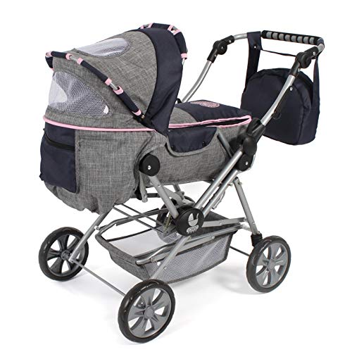 Bayer Chic 2000-Cochecito de muñecas Roadstar para niños Grandes, Transporte extraíble y Bolsa de pañales, Color Gris y Azul Marino. (562 26)