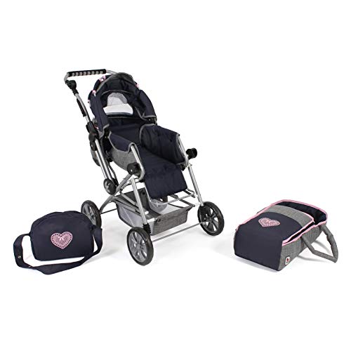 Bayer Chic 2000-Cochecito de muñecas Roadstar para niños Grandes, Transporte extraíble y Bolsa de pañales, Color Gris y Azul Marino. (562 26)