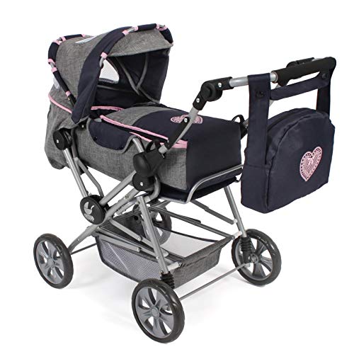 Bayer Chic 2000-Cochecito de muñecas Roadstar para niños Grandes, Transporte extraíble y Bolsa de pañales, Color Gris y Azul Marino. (562 26)