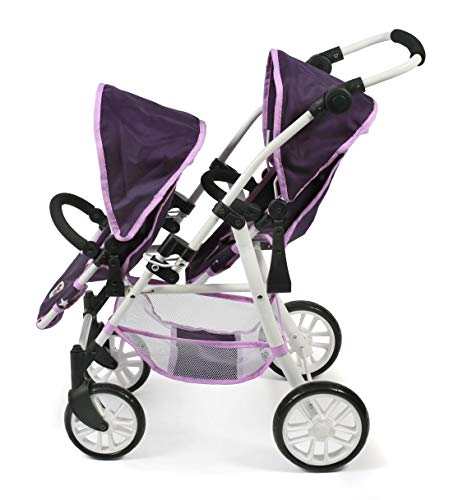 Bayer Chic 2000-Tandem-Buggy Twinny-Cochecito Doble para muñecas de hasta 50 cm, Color Estrellas Lila. (691-71)