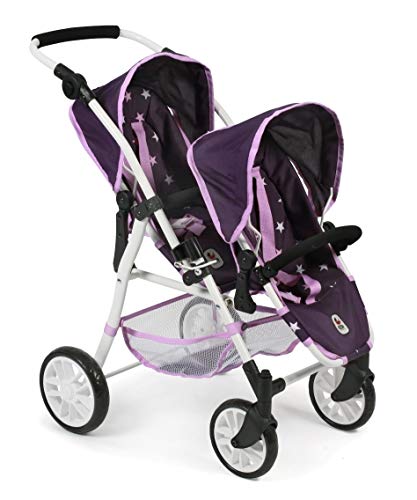 Bayer Chic 2000-Tandem-Buggy Twinny-Cochecito Doble para muñecas de hasta 50 cm, Color Estrellas Lila. (691-71)