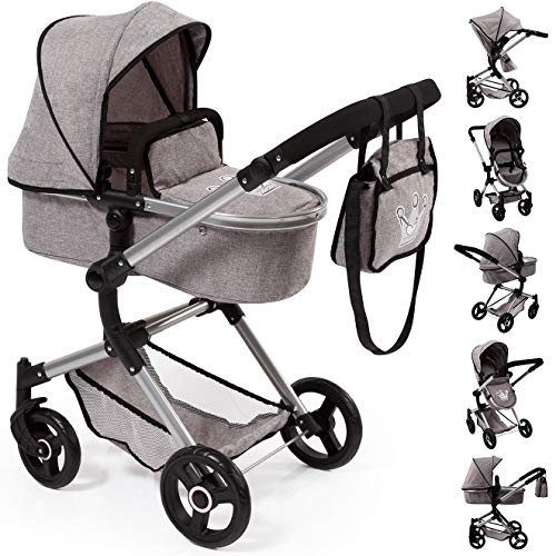 Bayer Design 18410Aa, Cochecito de Muñecas, Carro Neo Vario, Combolsa, Convertible, Plegable, Ajustable, Gris Comcorona, Color