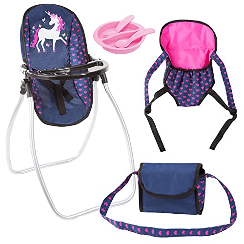 Bayer Design 63654AB - Trona y accesorios para muñecas, unicornio , azul y rosa