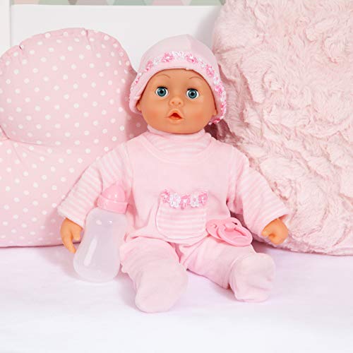 Bayer Design - 93824AA - First Words Baby - Muñeca bebé primeras Palabras (24 Sonidos, 38 cm) - muñeca con un biberón y un Chupete, Color Rosa