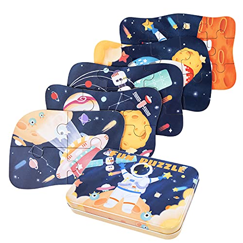 BBLIKE Puzles infantiles con diseño de astronautas, 5 unidades, adecuado para niños y niñas a partir de 3, 4 y 5 años