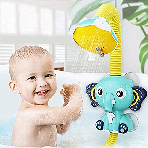 Beada Cabezal de Ducha Juguete de BañO para Bebé BañEra BañO, Rociador Ajustable de Elefante EléCtrico Animal para Bebé, NiñO, NatacióN, Azul