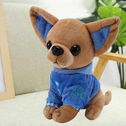 Beauneo 1 Pieza 17Cm Perrito Chihuahua Juguete para Niios Kawaii Muueca Animal De Simulación Regalo De Cumpleaaos para Niias Niios Juguete De Felpa Perro De Peluche Lindo Azul