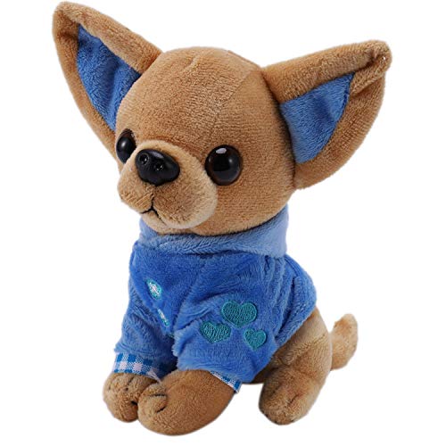 Beauneo 1 Pieza 17Cm Perrito Chihuahua Juguete para Niios Kawaii Muueca Animal De Simulación Regalo De Cumpleaaos para Niias Niios Juguete De Felpa Perro De Peluche Lindo Azul