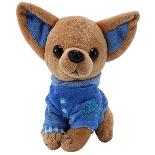 Beauneo 1 Pieza 17Cm Perrito Chihuahua Juguete para Niios Kawaii Muueca Animal De Simulación Regalo De Cumpleaaos para Niias Niios Juguete De Felpa Perro De Peluche Lindo Azul