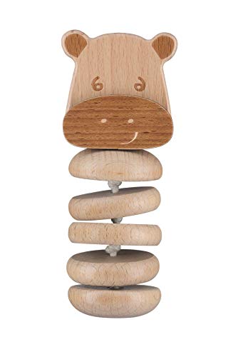 Bébé Confort - Set de Juguetes de Madera para Bebé : Juguete Rodante León + Sonajero Tigre + Sonajero Hipopótamo