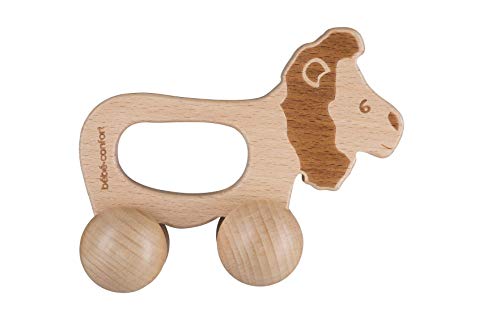 Bébé Confort - Set de Juguetes de Madera para Bebé : Juguete Rodante León + Sonajero Tigre + Sonajero Hipopótamo