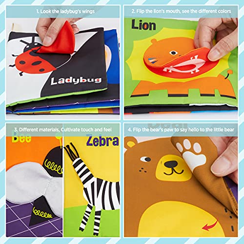 beiens Libro Interactivo Bebe, Libros de Tela para Bebes Recien Nacido Niños, Libro de Juguetes Aprendizaje y Educativo Blandos, Animales Libro Sensorial Suave de Actividades para Bebé Niños y Niñas