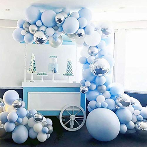 Bellatoi Azul, blanco, plateado Balloon Arch & Garland Kit, 118 Pcs Balloons with Tying Tool for Party Wedding Birthday Balloons Decorations