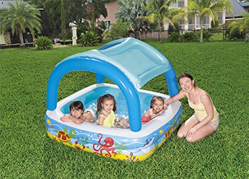 BESTWAY 52192 - Piscina Hinchable Infantil con Parasol Canopy 147x147x122 cm Multicolor con Animales Marinos 265 Litros Para Niños y Niñas Mayores de 2 Años