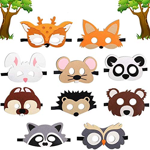 BESTZY 10 Piezas Fiesta Máscaras para Niños, Mascarillas de Espuma para Niños, Mascarilla Animal Fieltro Máscaras para Bolsas de Fiesta, Máscara, Fiesta de Dumpleaños, Navidad, Halloween