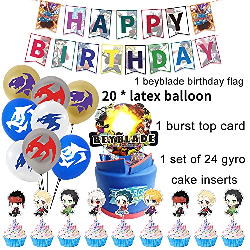 Beyblade Decoraciones Fiestas, 46pcs Los Kits De Decoraciones De Fiesta Beyblade Incluyen Pancarta De Cumpleaños Beyblade, Globos, Decoraciones De Pasteles Para Niños Beyblade Temáticas