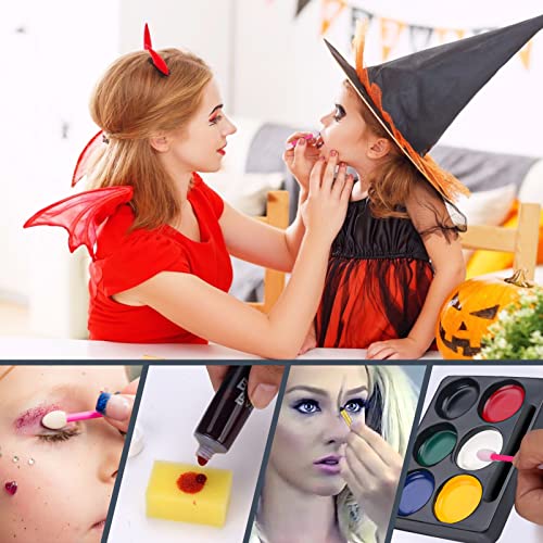 Beyiudefu Disfraz Halloween niños - Pintura Cara Kit - Sangue Artificial, Disfraz Maquillaje Vampiro, Zombie, Bruja, Fantasma, Trucos para Halloween, Carnaval, Cosplay, Fiesta de cumpleaños (Kit 1)