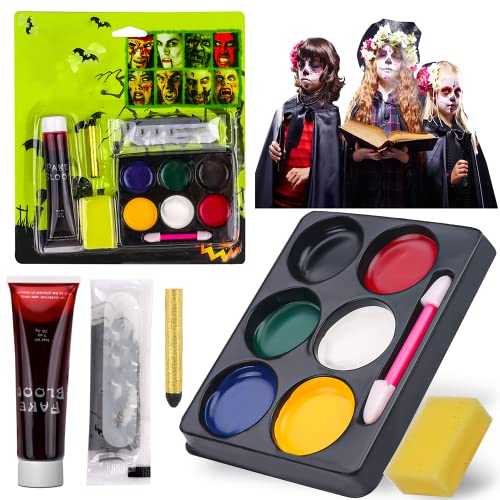 Beyiudefu Disfraz Halloween niños - Pintura Cara Kit - Sangue Artificial, Disfraz Maquillaje Vampiro, Zombie, Bruja, Fantasma, Trucos para Halloween, Carnaval, Cosplay, Fiesta de cumpleaños (Kit 1)