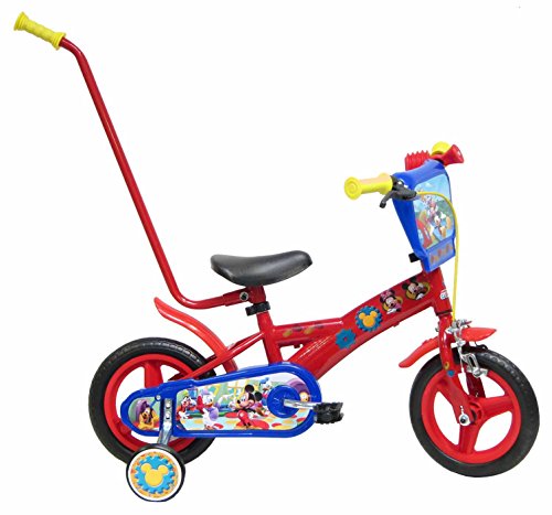 Bicicleta Niño Mickey Mouse con Barra de Aprendizaje 10 pulg Rojo