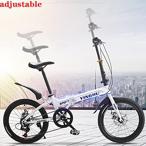 Bike Folding Bicicleta Plegable Cuadro Aluminio Ruedas 26" Bikes Bicicleta Plegable Street, 7 Velocidades, Adultos Unisex,Blanco