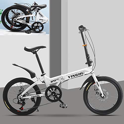 Bike Folding Bicicleta Plegable Cuadro Aluminio Ruedas 26" Bikes Bicicleta Plegable Street, 7 Velocidades, Adultos Unisex,Blanco