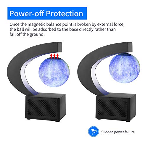 Bisofice bola del mundo decoracion,levitante magnética Altavoz BT 3.5 pulgadas Globo flotante impreso en 3D Luz de bola que gira en el aire Luz de noche lunar con luz LED Base en forma de C